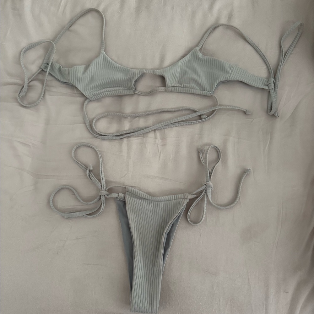Gray Ribbed Bikini Set